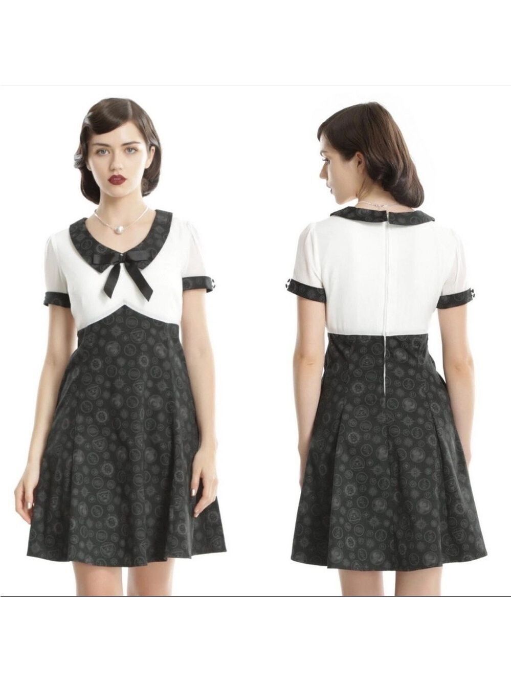 Fantastic Beasts x Hot Topic Gothic Bow Collar Lolita Dress Black White Small
